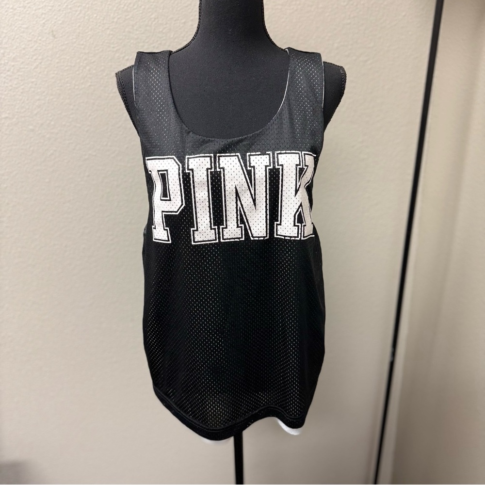 PINK Victoria's Secret Black & White Reversible Mesh Tank Top. Size Large